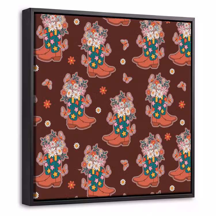 Donker - Cowboy - Laars - Patroon Canvas met baklijst klein 1124 -threedimensional_3d_global