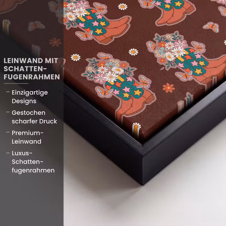 Donker - Cowboy - Laars - Patroon Canvas met baklijst klein 1124 -uniquesellingpoint_productkenmerken_DE