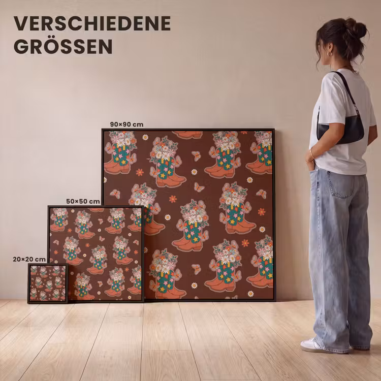Donker - Cowboy - Laars - Patroon Canvas met baklijst klein 1124 -comparison_formatenoverzicht_DE