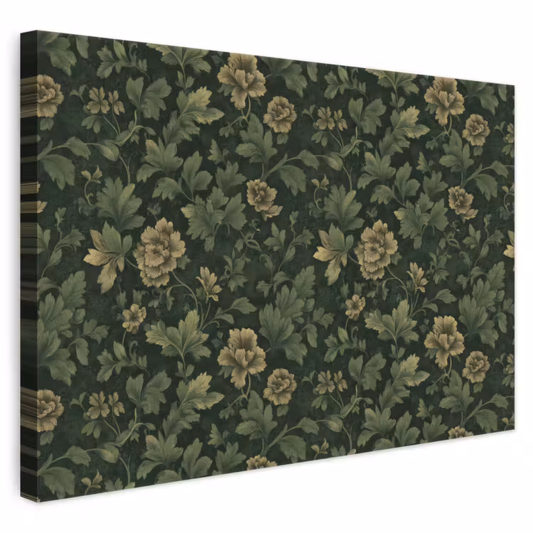 Donker - Groen - Goud - Botanisch canvas 2cm klein 34 -3d