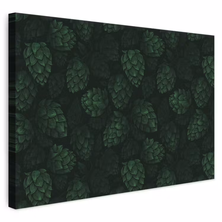 Donker - Groen - Hopbellen - Botanisch - Illustratie canvas 2cm klein 34 -3d