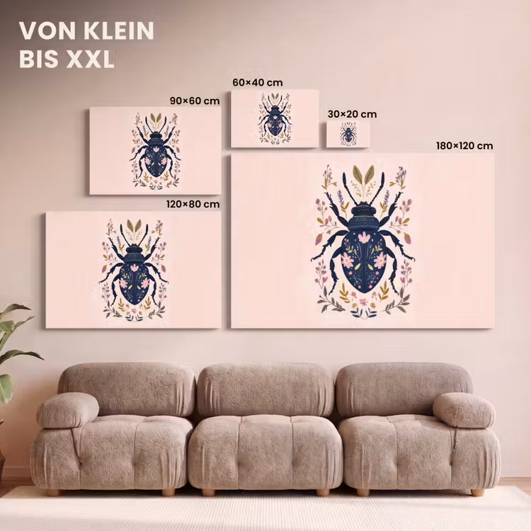 Donkerblauw - Kever - Bloemtakken - Sierlijk canvas 2cm klein -Xsfeer8_DE