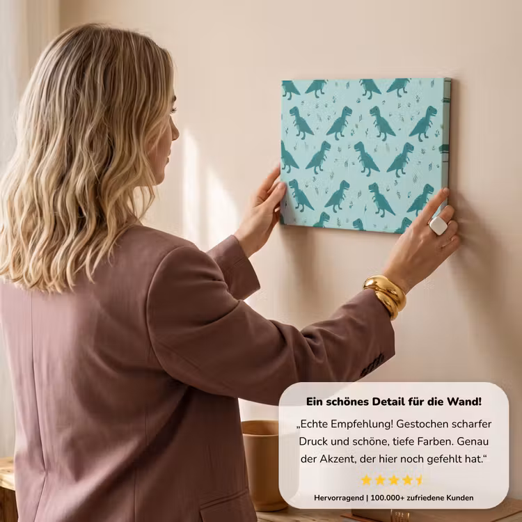 Donkergroen - Dinosaurussen - Afdrukken - Bladeren canvas 2cm klein -sfeer3