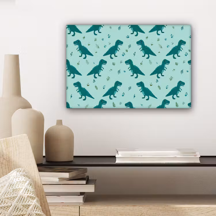 Donkergroen - Dinosaurussen - Afdrukken - Bladeren canvas 2cm klein -closeup_print_DE