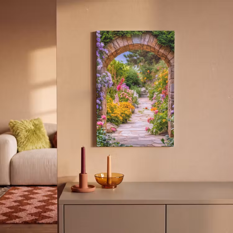 Doorkijk - Bloemen - Pad - Natuur canvas 2cm klein -sfeer1