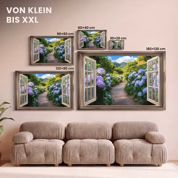 Doorkijk - Hortensia - Pad - Natuur canvas 2cm klein -Xsfeer8_DE