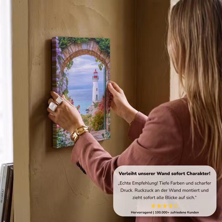 Doorkijk - Vuurtoren - Bloemen - Uitzicht canvas 2cm klein -sfeer3