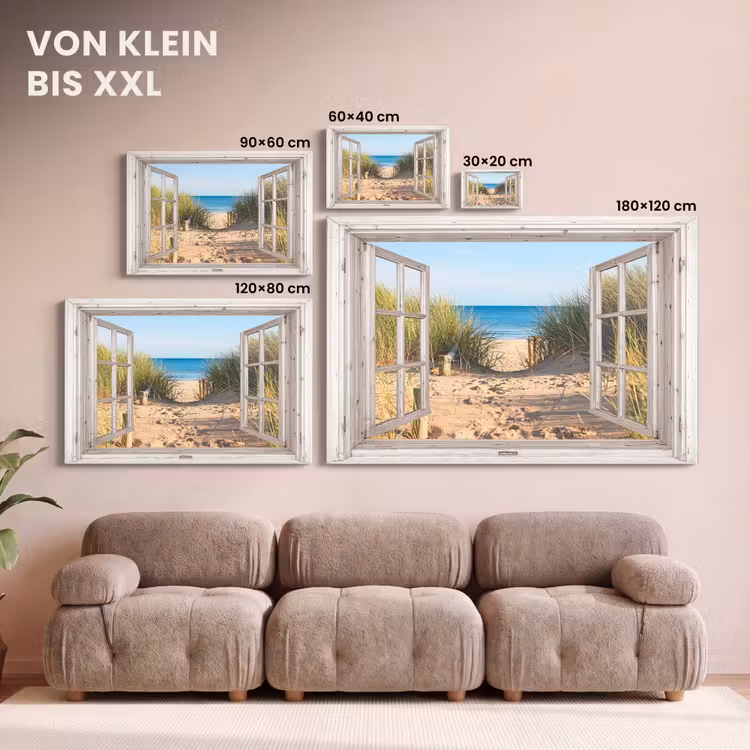 Doorkijk - Strand - Zee - Duinen - Zand - Water - Helmgras canvas 2cm klein -Xsfeer8_DE