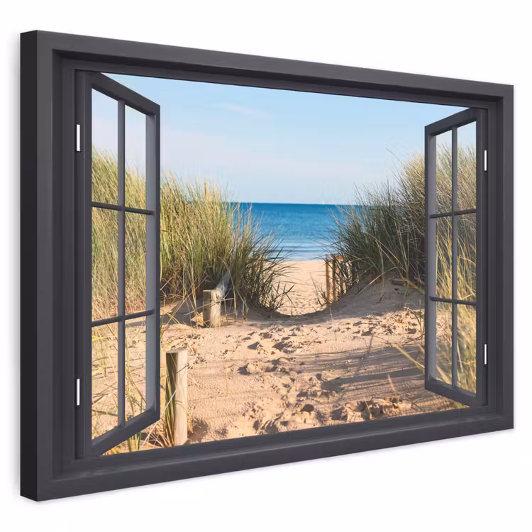 Doorkijk - Strand - Zee - Zand - Water - Helmgras - Duinen canvas 2cm klein -3d