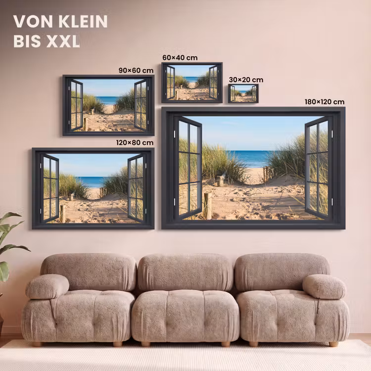 Doorkijk - Strand - Zee - Zand - Water - Helmgras - Duinen canvas 2cm klein -Xsfeer8_DE