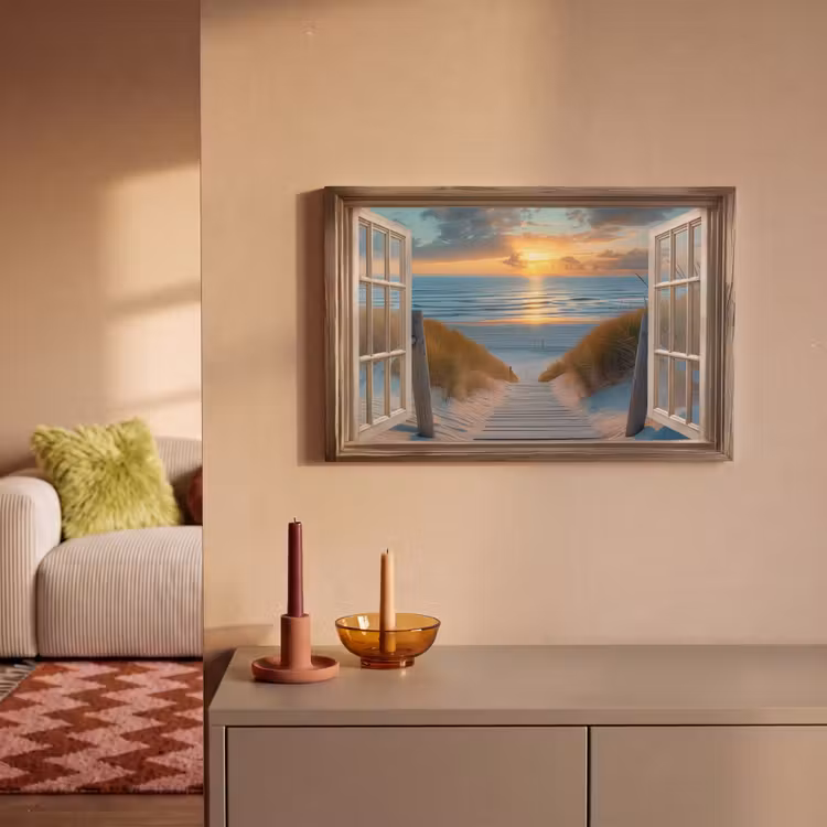 Doorkijk - Strand - Pad - Zonsondergang canvas 2cm klein -sfeer1