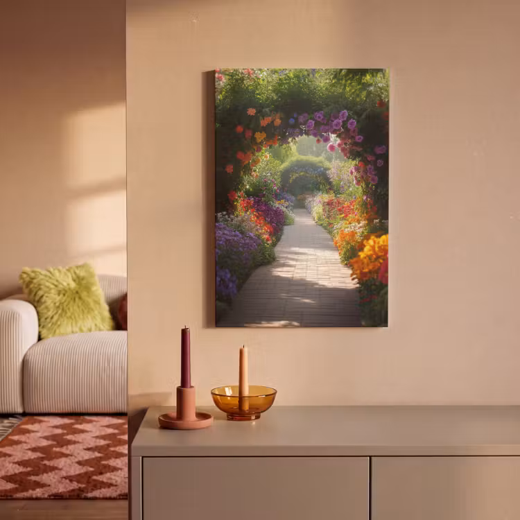 Doorkijk - Pad - Bloemen - Struik - Kleurrijk canvas 2cm klein -sfeer1