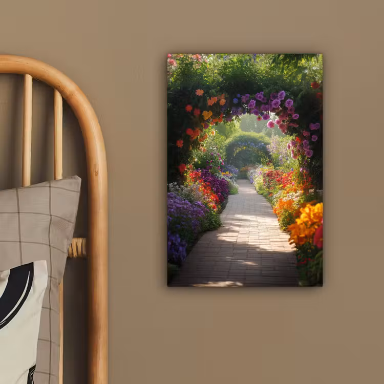 Doorkijk - Pad - Bloemen - Struik - Kleurrijk canvas 2cm klein -sfeer3