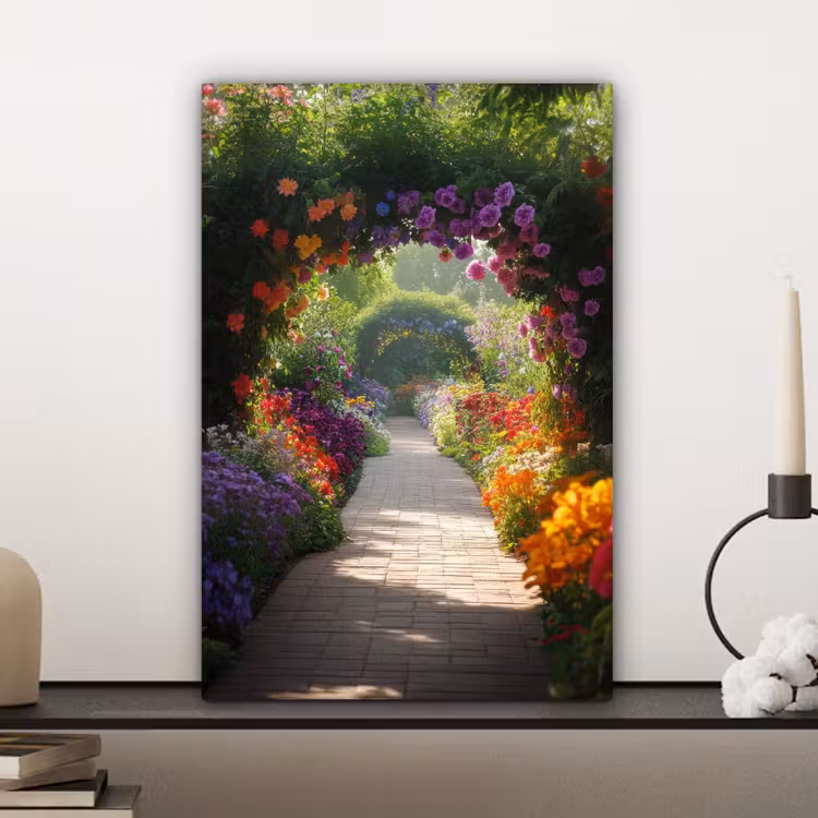 Doorkijk - Pad - Bloemen - Struik - Kleurrijk canvas 2cm klein -sfeer6