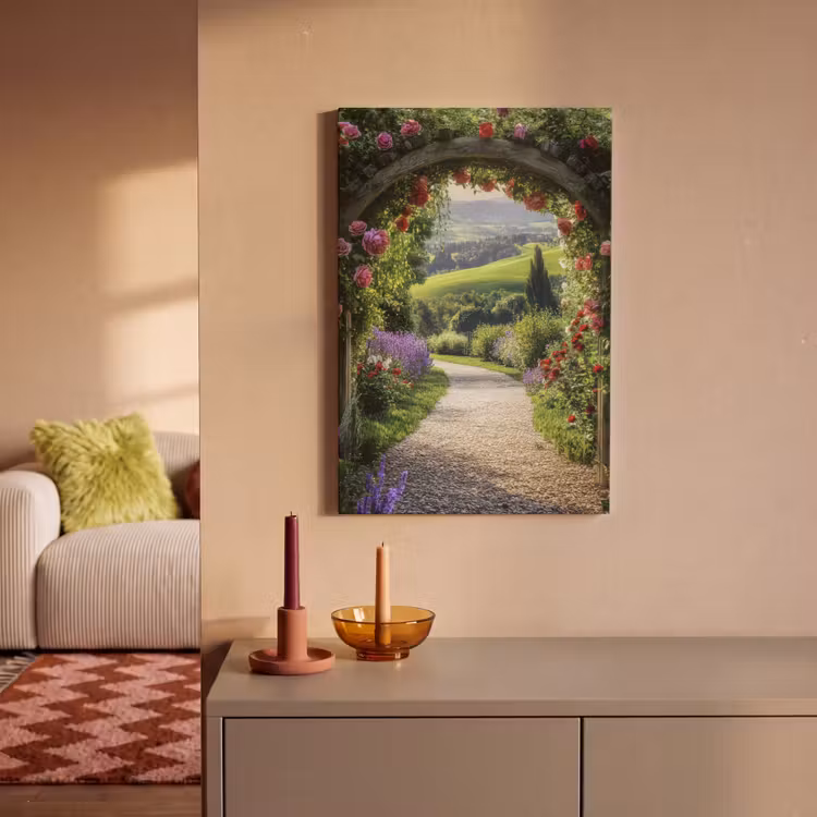 Doorkijk - Tuinboog - Bloemen - Natuur - Pad canvas 2cm klein -sfeer1