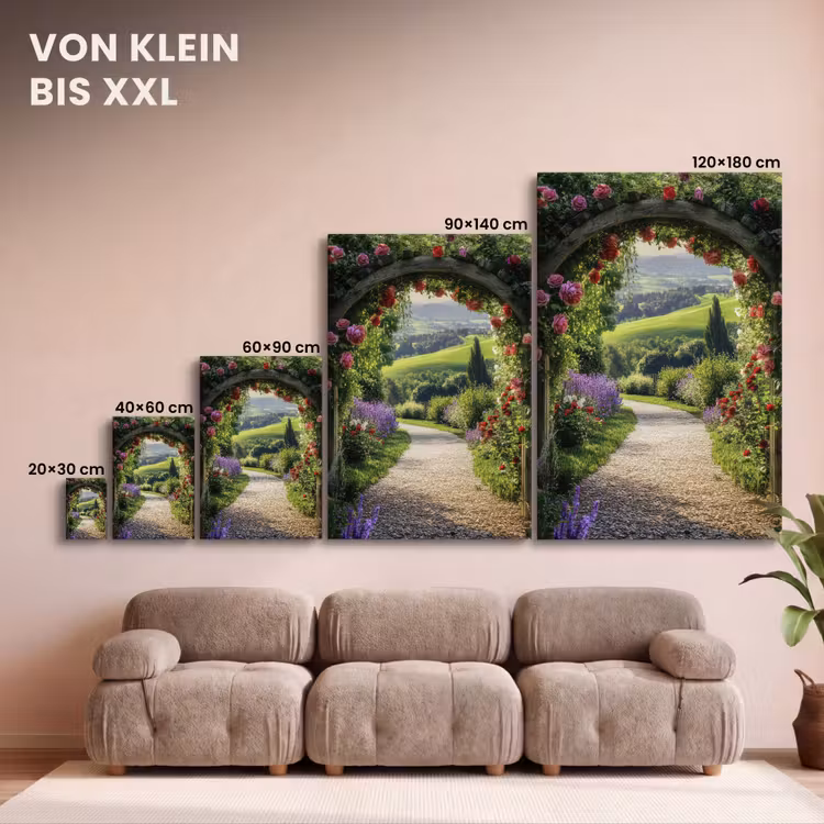 Doorkijk - Tuinboog - Bloemen - Natuur - Pad canvas 2cm klein -Xsfeer8_DE