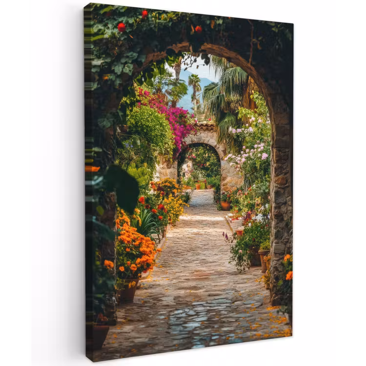 Doorkijk - Bloemen - Poort - Stenen canvas 2cm klein -z3d