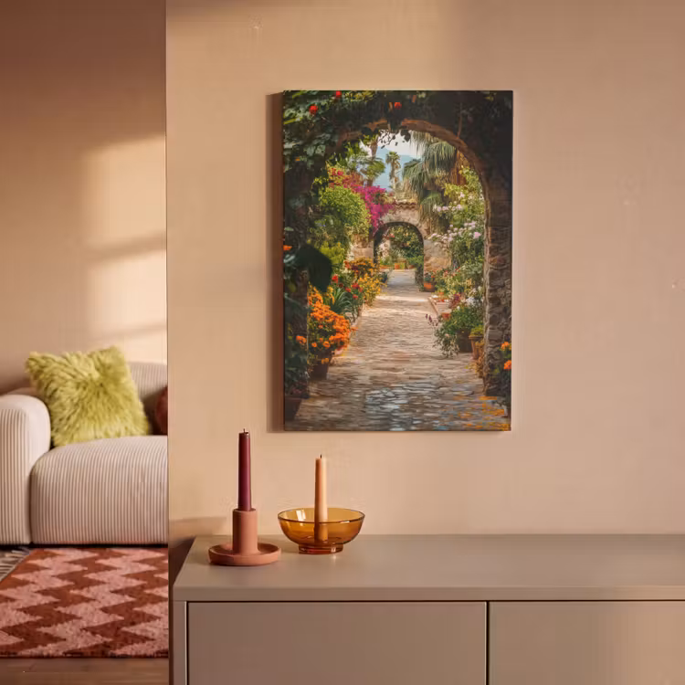 Doorkijk - Bloemen - Poort - Stenen canvas 2cm klein -sfeer1