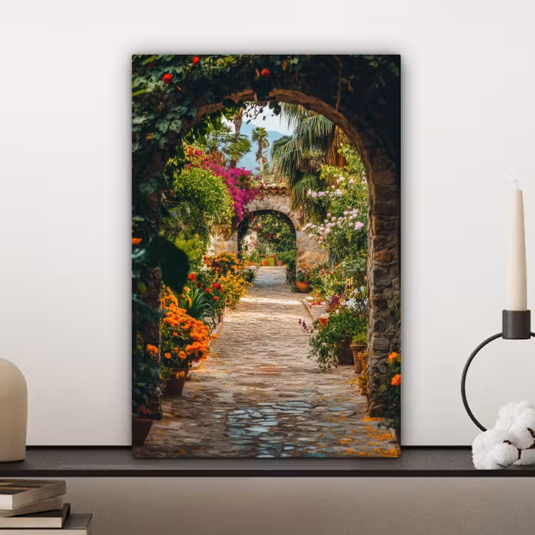 Doorkijk - Bloemen - Poort - Stenen canvas 2cm klein -sfeer6