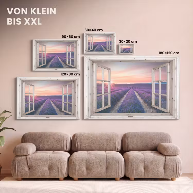 Doorkijk - Lavendel - Bloemen - Hout - Zonsondergang - Paars canvas 2cm klein -Xsfeer8_DE
