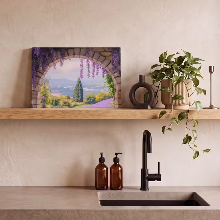 Doorkijk - Lavendel - Bloemen - Paars - Poort canvas 2cm klein -sfeer3