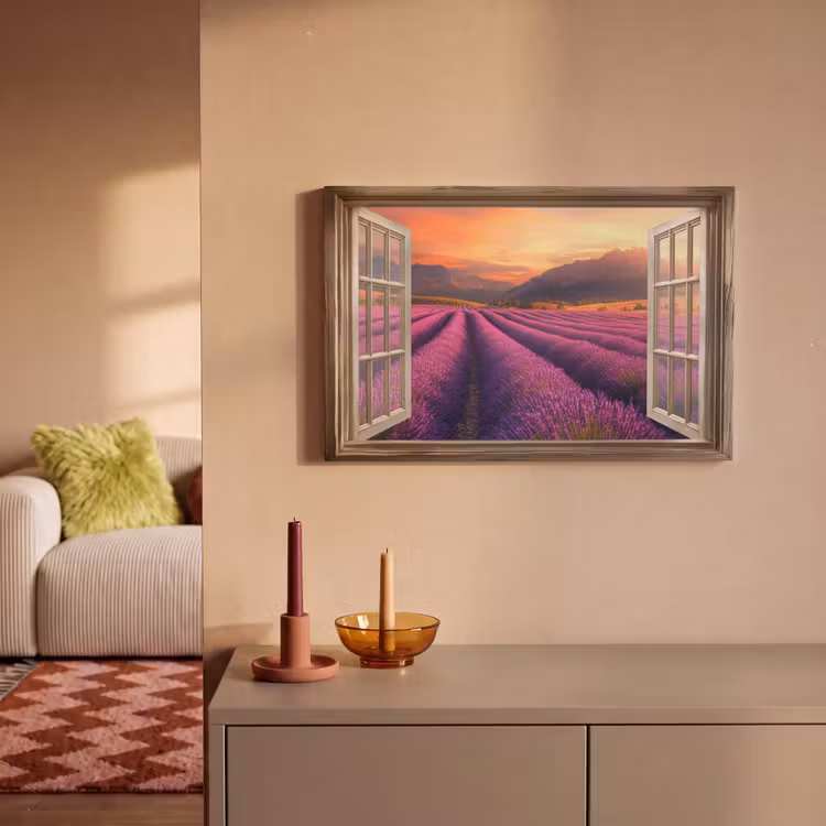 Doorkijk - Lavendel - Landschap - Bloemen - Paars canvas 2cm klein -sfeer1