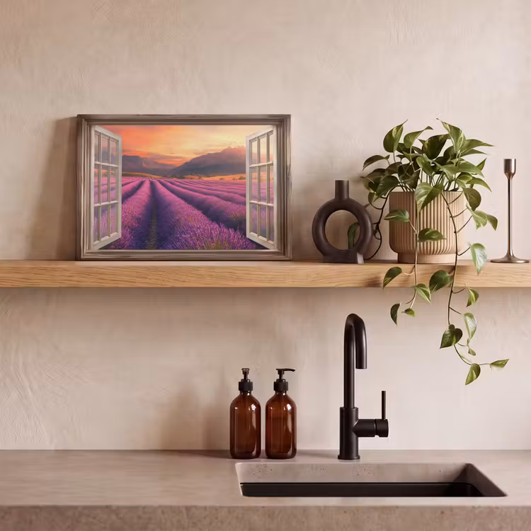 Doorkijk - Lavendel - Landschap - Bloemen - Paars canvas 2cm klein -sfeer3