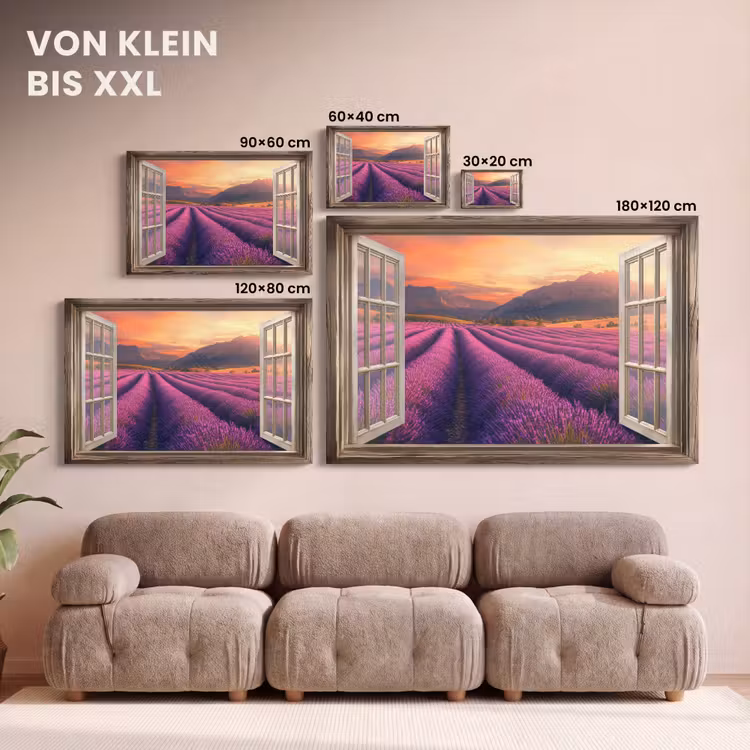 Doorkijk - Lavendel - Landschap - Bloemen - Paars canvas 2cm klein -Xsfeer8_DE