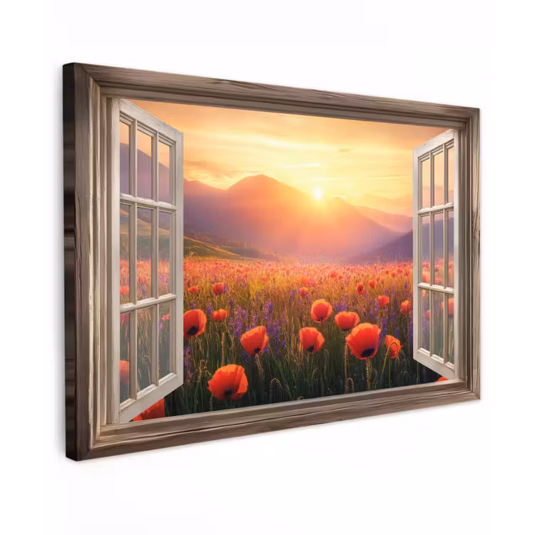 Doorkijk - Klaprozen - Bloemen - Rood - Open raam canvas 2cm klein -z3d