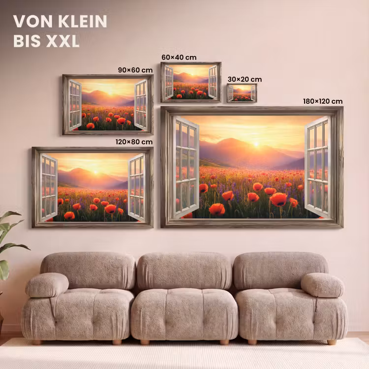 Doorkijk - Klaprozen - Bloemen - Rood - Open raam canvas 2cm klein -Xsfeer8_DE