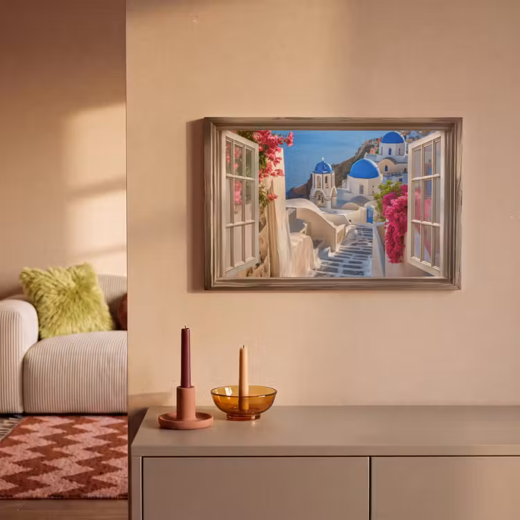 Doorkijk - Santorini - Landschap - Blauw - Grieks canvas 2cm klein -sfeer1