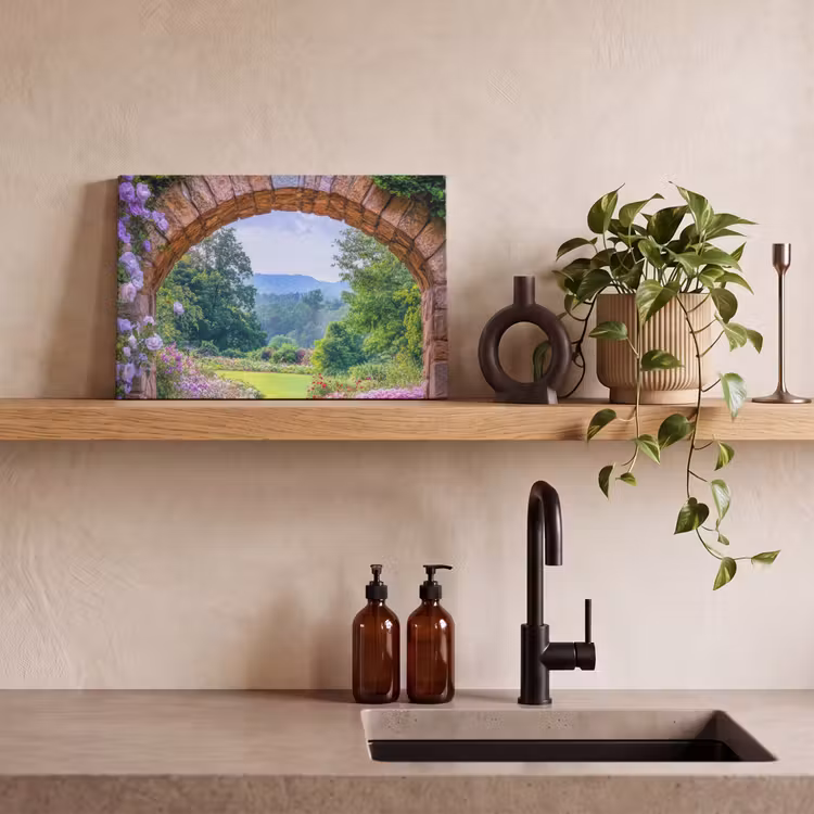 Doorkijk - Poort - Bloemen - Tuin canvas 2cm klein -closeup_print_DE