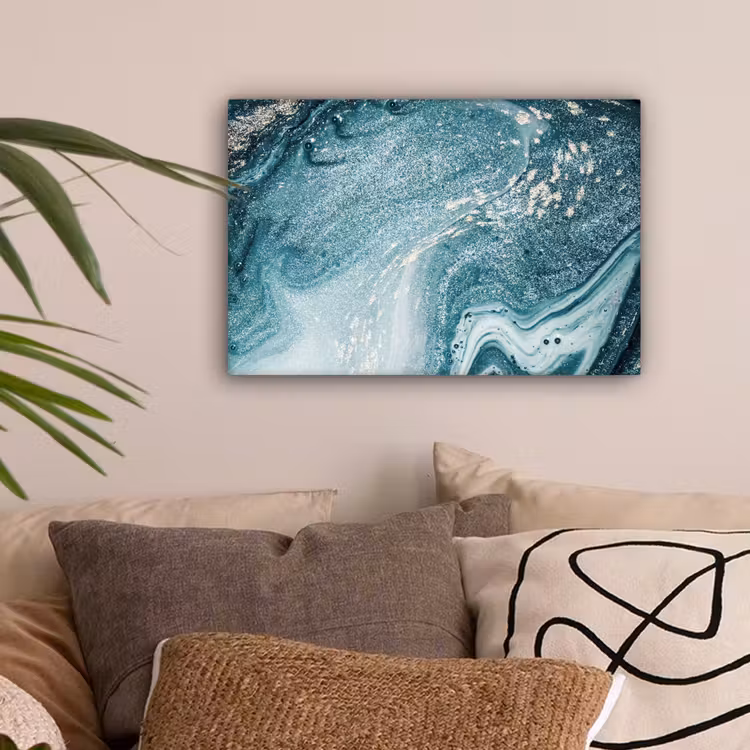 Marmer look - Blauw - Luxe canvas 2cm klein -sfeer1