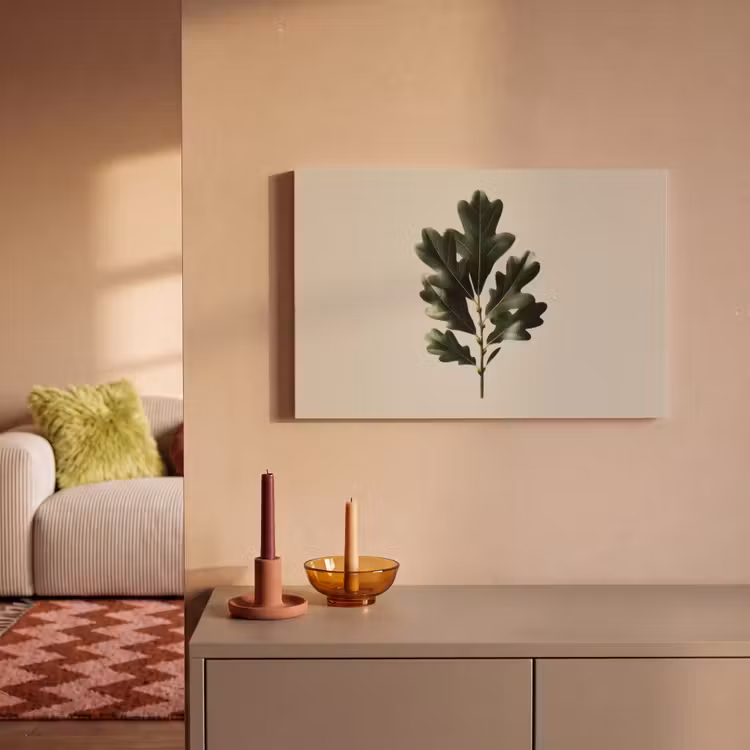 Eikenbladeren - Beige - Groen - Golvende randen canvas 2cm klein -sfeer1
