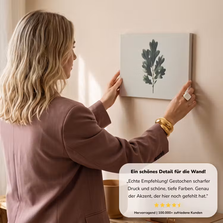 Eikenbladeren - Beige - Groen - Golvende randen canvas 2cm klein -sfeer3