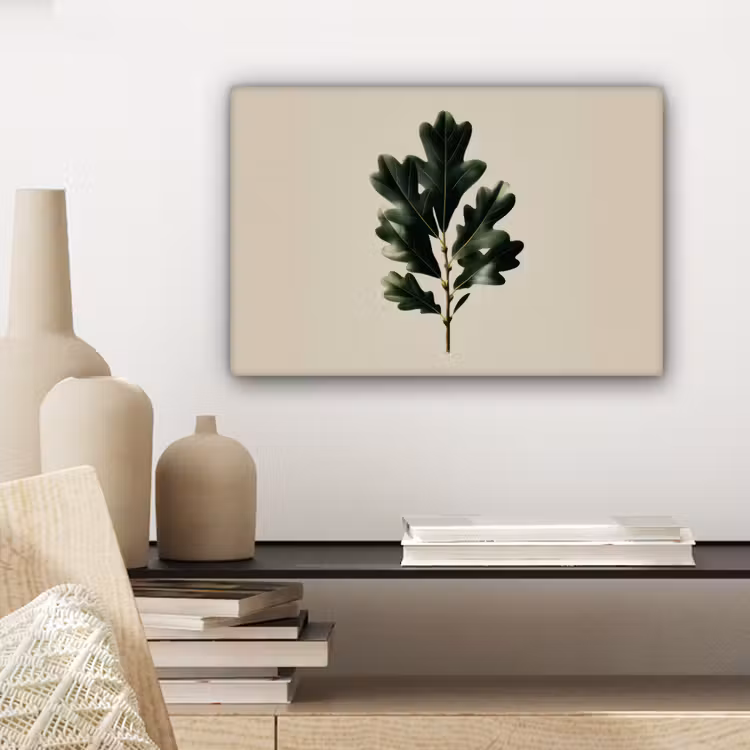 Eikenbladeren - Beige - Groen - Golvende randen canvas 2cm klein -sfeer6