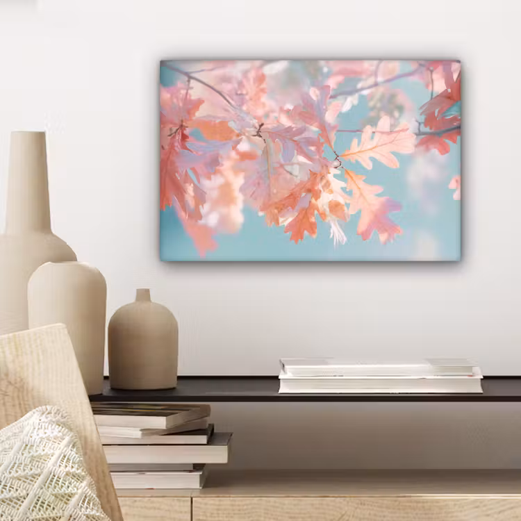 Eikenbladeren - Takken - Roze canvas 2cm klein -sfeer6