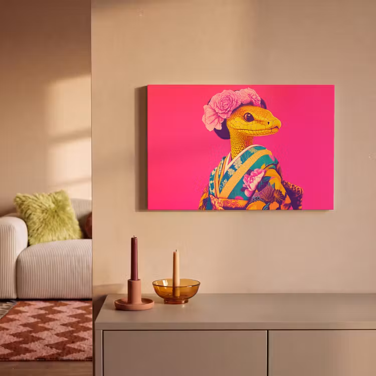 Hagedis - Bloemen - Roze - Kimono canvas 2cm klein -sfeer1