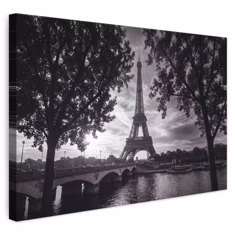 Eiffeltoren - Parijs - Rivier - Architectuur - Zwart-wit canvas 2cm klein -3d