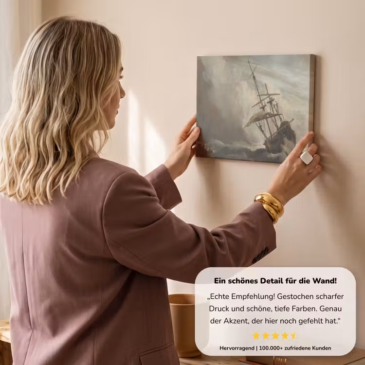 Een schip in volle zee bij vliegende storm - Schilderij van Willem van de Velde canvas 2cm klein -Xsfeer7_DE