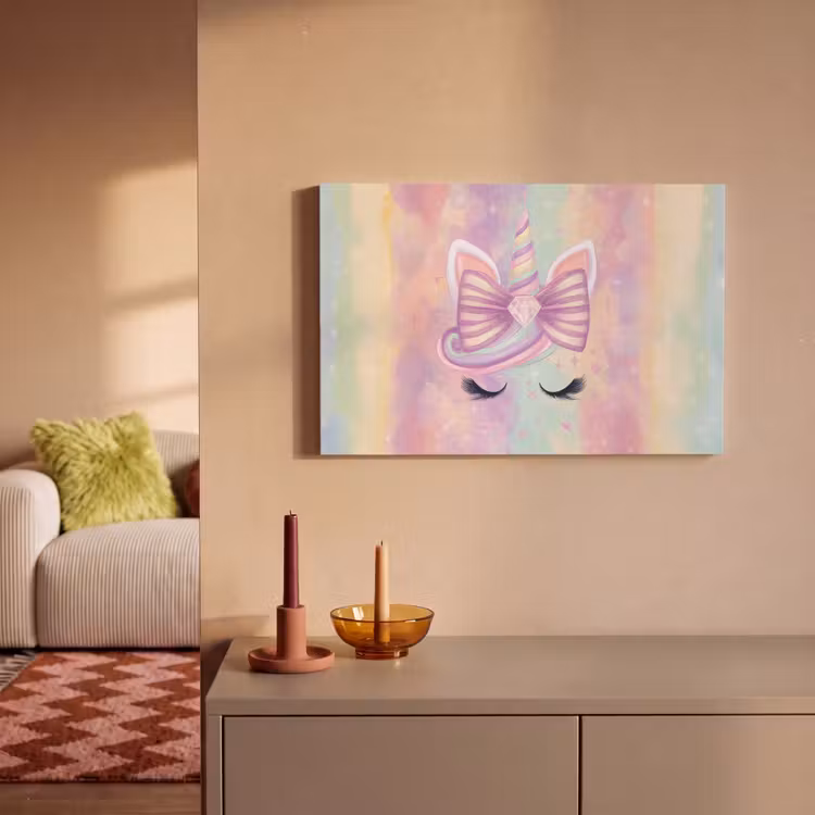 Eenhoorn - Glitters - Regenboog - Pastel canvas 2cm klein -sfeer1