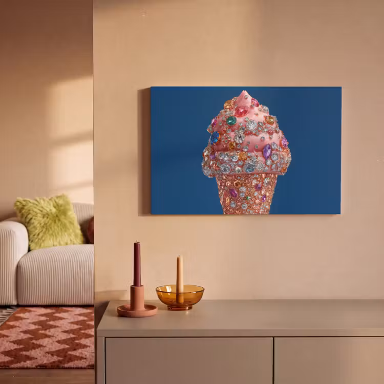 Ijsje - Hoorntje - Steentjes - Blauw canvas 2cm klein -sfeer1