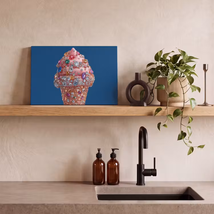 Ijsje - Hoorntje - Steentjes - Blauw canvas 2cm klein -sfeer6