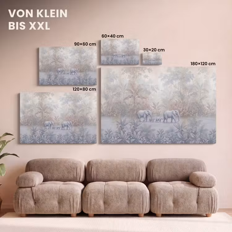 Olifant - Familie - Jungle - Illustratie - Grijs canvas 2cm klein -Xsfeer8_DE