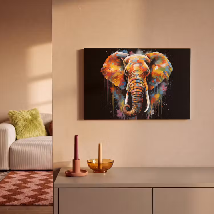 Olifant - Graffiti - Zwart - Dieren - Kleuren canvas 2cm klein -sfeer1