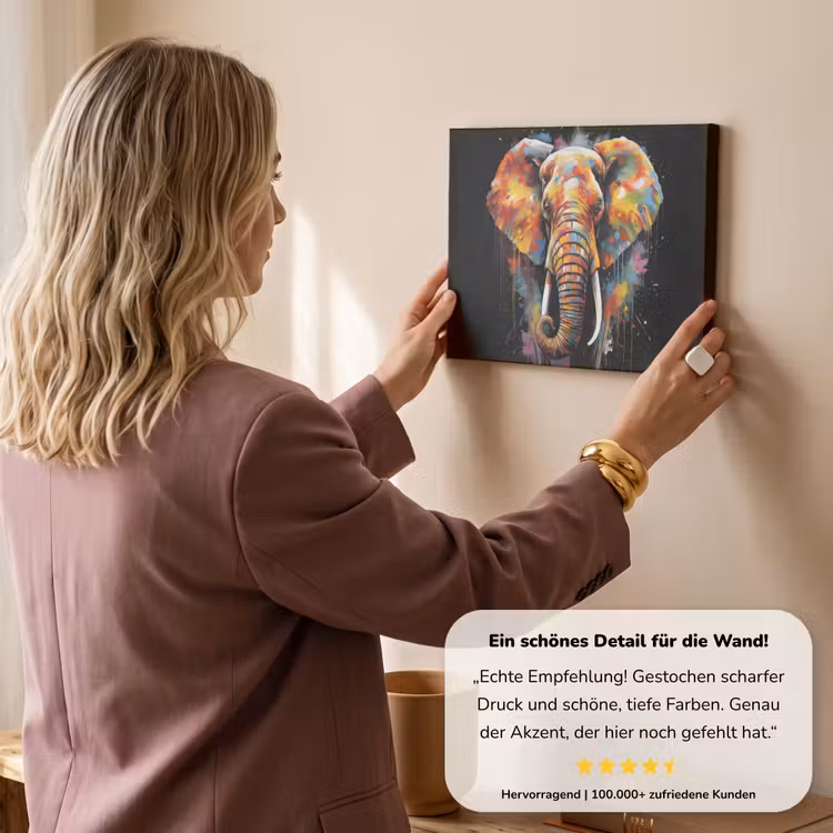 Olifant - Graffiti - Zwart - Dieren - Kleuren canvas 2cm klein -Xsfeer7_DE