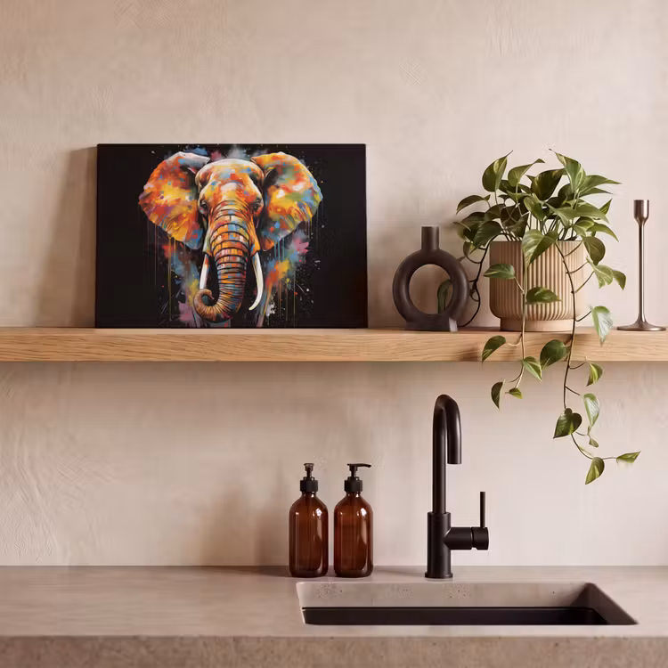 Olifant - Graffiti - Zwart - Dieren - Kleuren canvas 2cm klein -sfeer3
