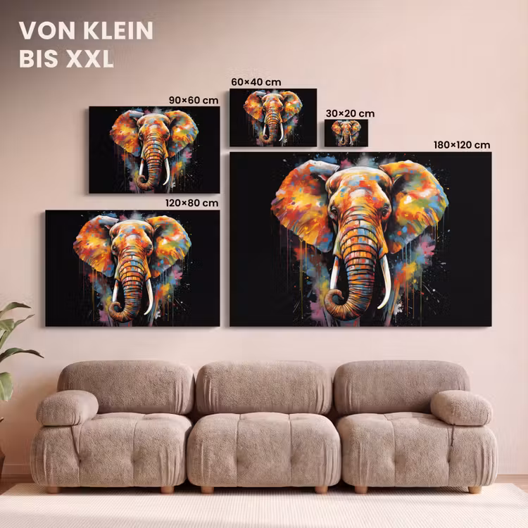 Olifant - Graffiti - Zwart - Dieren - Kleuren canvas 2cm klein -Xsfeer8_DE
