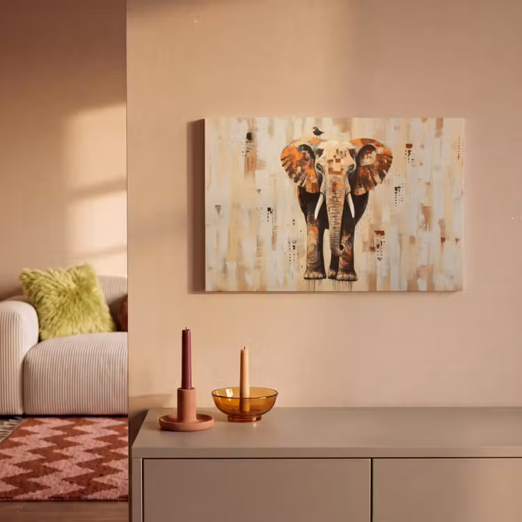 Olifant - Slurf - Mozaïek - Abstract canvas 2cm klein -sfeer1