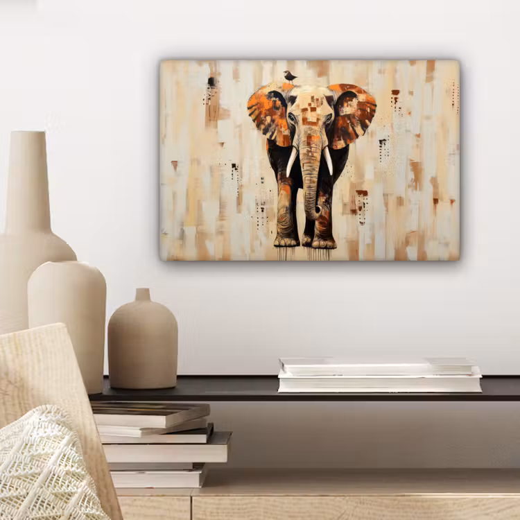 Olifant - Slurf - Mozaïek - Abstract canvas 2cm klein -closeup_print_DE